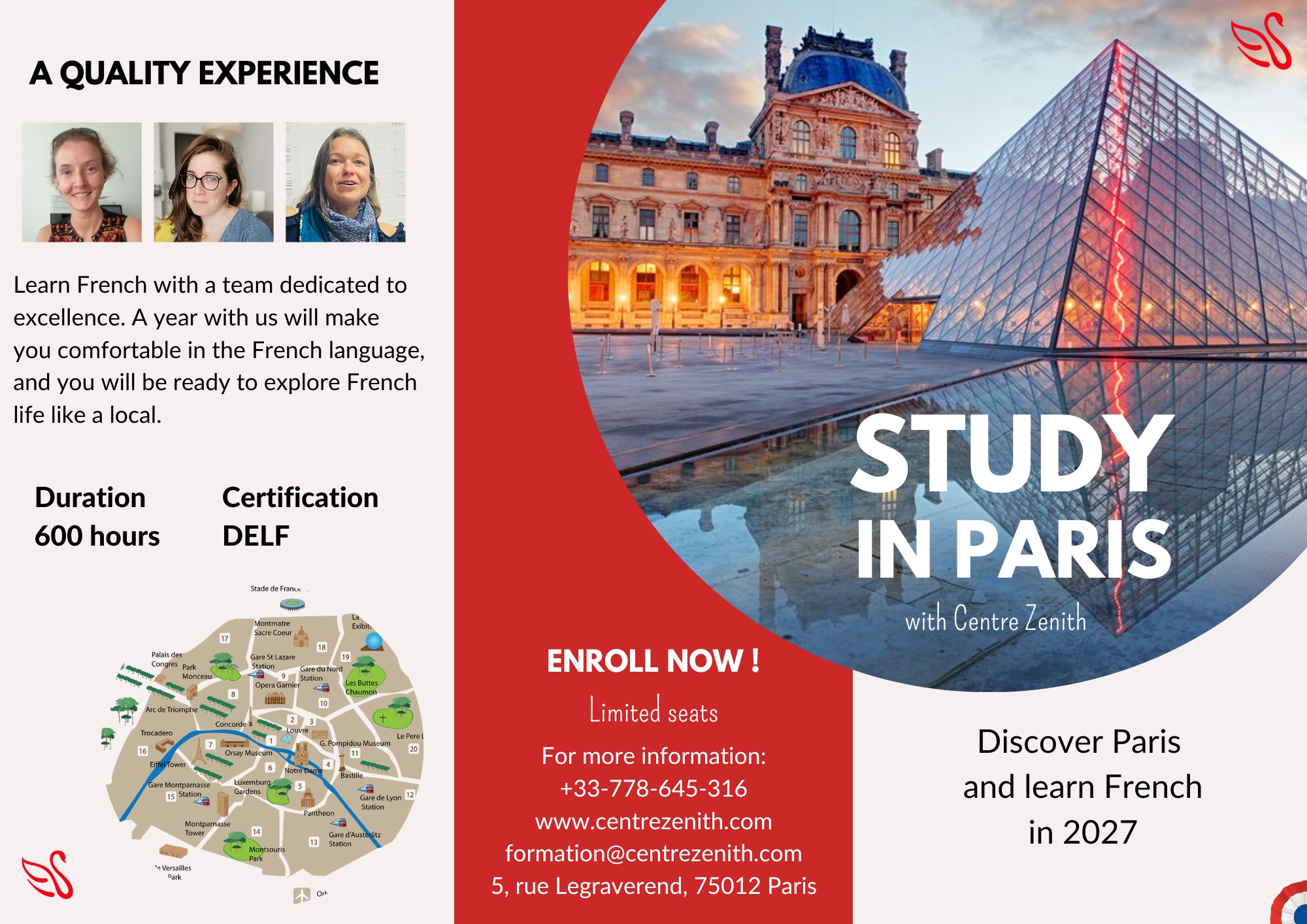 Étudier à Paris avec Centre Zenith — année préparatoire de français pour les étudiants internationaux, 2026-27